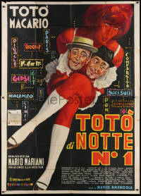 1j681 TOTO DI NOTTE NO1 Italian 2p 1962 art of Toto & Macario + sexy nightclub girl in skimpy outfit