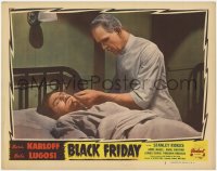 1k241 BLACK FRIDAY LC #2 R1947 mad scientist Boris Karloff examines unconscious man in hospital bed!