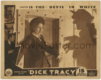 1k338 DICK TRACY chapter 14 LC 1937 close up of Kay Hughes terrified of The Devil in White!