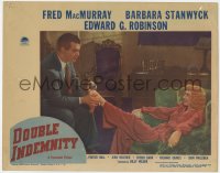 1k350 DOUBLE INDEMNITY LC #6 1944 best image of smoking Barbara Stanwyck smiling at Fred MacMurray!