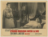 1k409 FROM RUSSIA WITH LOVE LC #8 1964 barechested Sean Connery points gun at sexy Bianchi in bed!
