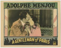 1k417 GENTLEMAN OF PARIS LC 1927 great close up of womanizer Adolph Menjou kissing Shirley O'Hara!