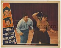 1k473 HERE COME THE CO-EDS LC 1945 Lou Costello fighting in ring w/masked wrestler Lon Chaney Jr.!