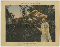 1k484 HIS MAJESTY THE AMERICAN LC 1919 Douglas Fairbanks on wall smiling at pretty Marjorie Daw!