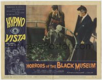 1k491 HORRORS OF THE BLACK MUSEUM LC #1 1960 Michael Gough watches man get skeleton from acid vat!