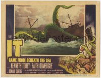 1k522 IT CAME FROM BENEATH THE SEA LC 1955 Harryhausen, great FX image of monster grabbing ship!