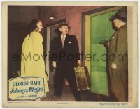 1k532 JOHNNY ALLEGRO LC #6 1949 George Raft with suicase & Nina Foch held at gunpoint!