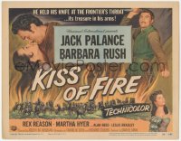 1k093 KISS OF FIRE TC 1955 Jack Palance held his knife at the frontier's throat, sexy Barbara Rush!