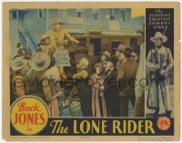 1k576 LONE RIDER LC R1934 Buck Jones on stagecoach returns the money to the townspeople!