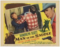 1k601 MAN IN THE SADDLE LC #1 R1959 great close up of Randolph Scott fighting for his life!