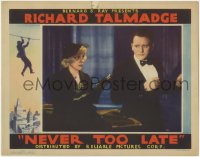 1k660 NEVER TOO LATE LC 1935 c/u of veiled Thelma White staring at Richard Talmadge in tuxedo!