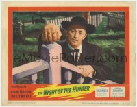 1k668 NIGHT OF THE HUNTER LC #3 1955 classic Robert Mitchum portrait showing his love & hate hands!