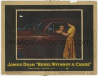 1k742 REBEL WITHOUT A CAUSE LC #8 1955 Natalie Wood wishes luck to James Dean in car at drag race!