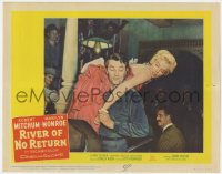 1k757 RIVER OF NO RETURN LC #3 R1961 Robert Mitchum carrying sexy Marilyn Monroe on his shoulder!
