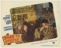 1k759 ROAD TO UTOPIA LC #3 1945 Bing Crosby whistling at Bob Hope & Dorothy Lamour on Alaska pier!