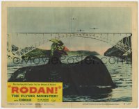 1k768 RODAN LC #2 1957 great image of The Flying Monster emerging from water by bridge!