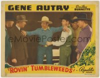 1k776 ROVIN' TUMBLEWEEDS LC 1939 cowboy hero Gene Autry gets between two men arguing by train!