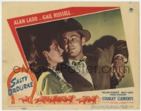1k784 SALTY O'ROURKE LC #1 1945 great close up of Alan Ladd holding gun & smiling at Gail Russell!