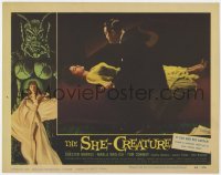 1k813 SHE-CREATURE LC #8 1956 close up of Chester Morris sitting by Marla English asleep on bed!