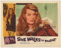 1k811 SHE WALKS BY NIGHT LC #4 1959 great super close up of sexy German prostitute Belinda Lee!