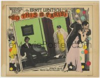 1k835 SO THIS IS PARIS LC 1926 Patsy Ruth Miller looks at Monte Blue on bench, Ernst Lubitsch