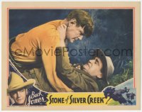 1k854 STONE OF SILVER CREEK LC 1935 close up of Buck Jones in death struggle with censored gun!