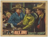 1k866 SUNSET OF POWER LC 1936 crowd watches Buck Jones grabbing bad guy at bar & glaring at him!