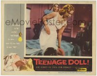 1k872 TEENAGE DOLL LC #4 1957 close up of pretty June Kenney in nightgown by bed, Roger Corman