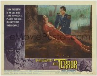 1k874 TERROR LC #2 1963 young Jack Nicholson helps unconscious Sandra Knight under tree in graveyard!