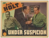 1k920 UNDER SUSPICION LC 1937 tough guy Jack Holt & other man examine gun!