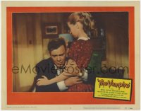 1k925 VAMPIRE LC #6 1957 close up of distraught John Beal hugging girl before he changes!