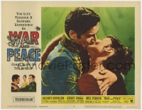 1k942 WAR & PEACE LC #2 R1963 c/u of Audrey Hepburn kissing Vittorio Gassman, Leo Tolstoy epic!