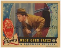 1k972 WIDE OPEN FACES LC 1938 close up of Joe E. Brown peeking through keyhole in door!