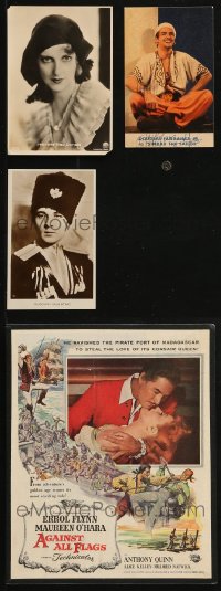 1m138 LOT OF 4 POSTCARDS AND MAGAZINE AD 1920s-1950s Douglas Fairbanks Jr, Valentino, MacDonald