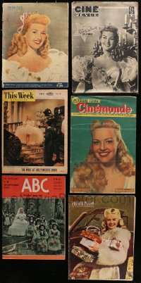 1m052 LOT OF 6 MOSTLY NON-U.S. MAGAZINES WITH BETTY GRABLE COVERS 1940s great images & articles!