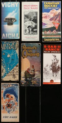 1m290 LOT OF 7 TRAVEL BROCHURES 1930s-1940s Canadian Rockies, Australia, Ontario, High Sierra!