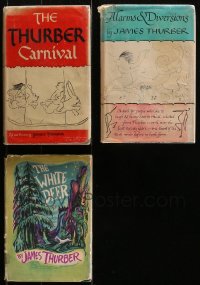1m322 LOT OF 3 JAMES THURBER HARDCOVER BOOKS 1940s-1950s White Deer, Alarms & Diversions + more!
