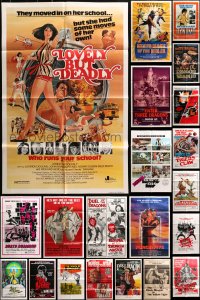 1m189 LOT OF 63 FOLDED KUNG FU ONE-SHEETS 1970s-1980s cool images from martial arts movies!