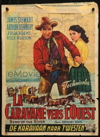 1p288 BEND OF THE RIVER Belgian 1952 art of Jimmy Stewart & Julia Adams, directed by Anthony Mann!