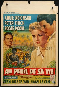 1p332 SINS OF RACHEL CADE Belgian 1960 close-up art of Peter Finch, Angie Dickinson, young Moore!