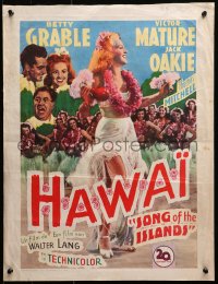 1p334 SONG OF THE ISLANDS Belgian 1942 sexy Betty Grable full-length in grass skirt & lei, rare!