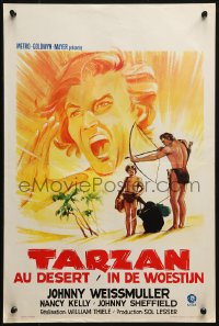 1p343 TARZAN'S DESERT MYSTERY Belgian R1960s art of Johnny Weissmuller fighting bad guy & Cheetah!