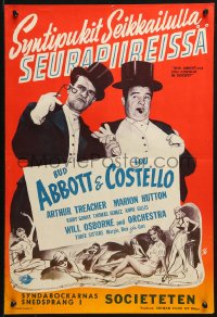 1p386 IN SOCIETY Finnish 1946 Bud Abbott & Lou Costello, Arthur Treacher, different Kiviharju art!
