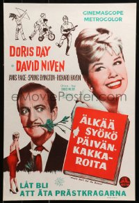 1p397 PLEASE DON'T EAT THE DAISIES Finnish 1960 art of pretty smiling Doris Day, David Niven w/dog
