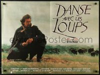 1p536 DANCES WITH WOLVES French 24x32 1991 cool different image of Kevin Costner & buffalo!