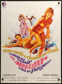 1p537 DON'T MAKE WAVES French 23x31 1967 Landi art of Tony Curtis w/sexy Sharon Tate & Cardinale!
