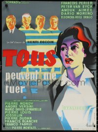 1p541 EVERYBODY WANTS TO KILL ME French 23x31 1957 Peter Van Eyck, Hurel artwork, gray background!!