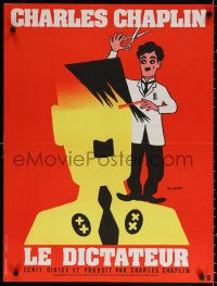 1p547 GREAT DICTATOR French 23x30 R1973 best art of Charlie Chaplin & Earth by Friedel Schmidt!