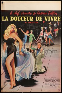 1p591 LA DOLCE VITA French 16x24 1960 Federico Fellini, Mastroianni, sexy Ekberg by Yves Thos!