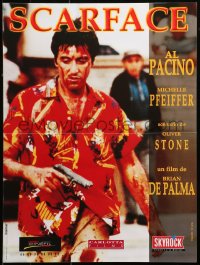 1p601 SCARFACE French 16x21 R1980s bloody Al Pacino as Tony Montana w/gun!